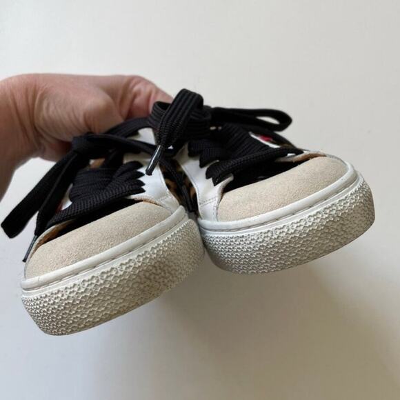 Veronica Beard Distressed Sami Leopard Calf Hair Suede Sneakers - Picture 4 of 11